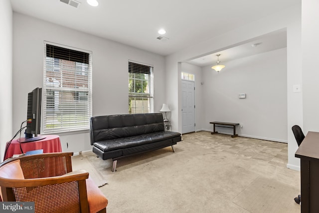 1324 Ray Ln, Glen Burnie, MD 21061 - living area featuring baseboards, recessed lighting, visible vents, and light carpet