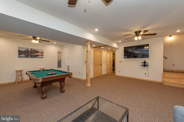 35 Blue Mountain Vw, Mc Henry, MD 21541 - game room with recessed lighting, carpet floors, a ceiling fan, and baseboards