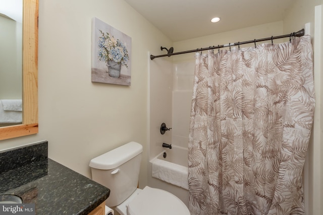 35 Blue Mountain Vw, Mc Henry, MD 21541 - bathroom featuring shower / tub combo, vanity, recessed lighting, and toilet