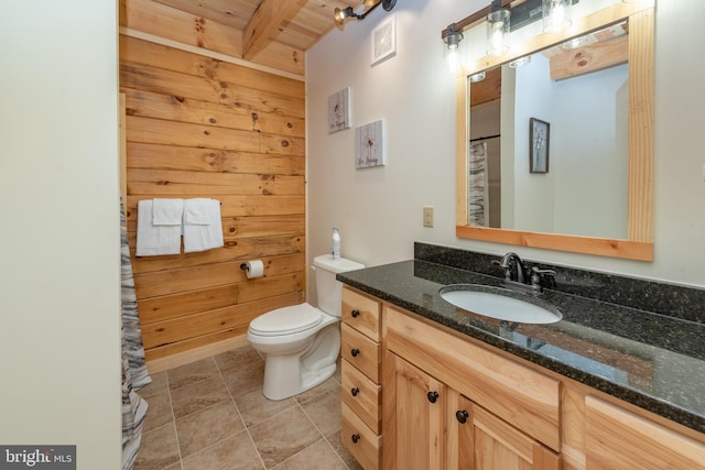 35 Blue Mountain Vw, Mc Henry, MD 21541 - full bathroom with beam ceiling, toilet, visible vents, wooden ceiling, and vanity