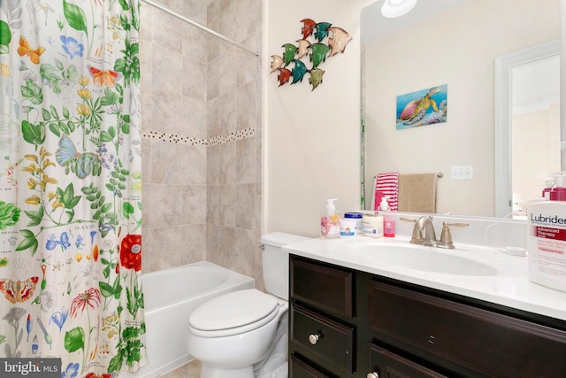 full bathroom with vanity, toilet, and shower / tub combo