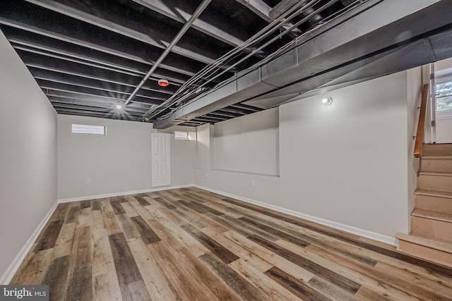 basement featuring wood-type flooring