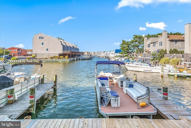 dock area featuring a water view