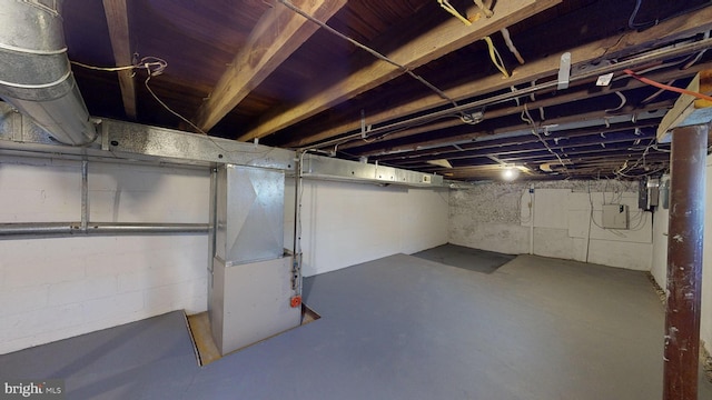 basement with heating unit