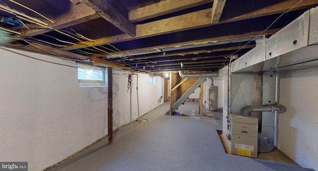 basement with water heater