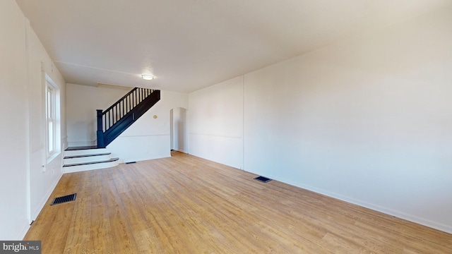 unfurnished living room featuring light wood-type flooring