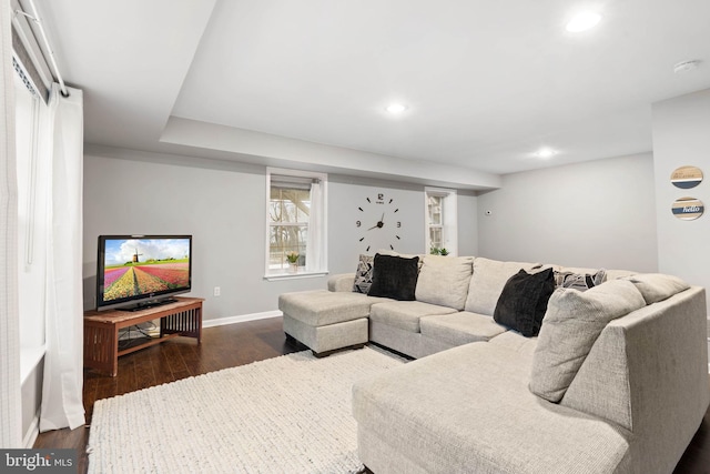 living room featuring dark hardwood / wood-style flooring