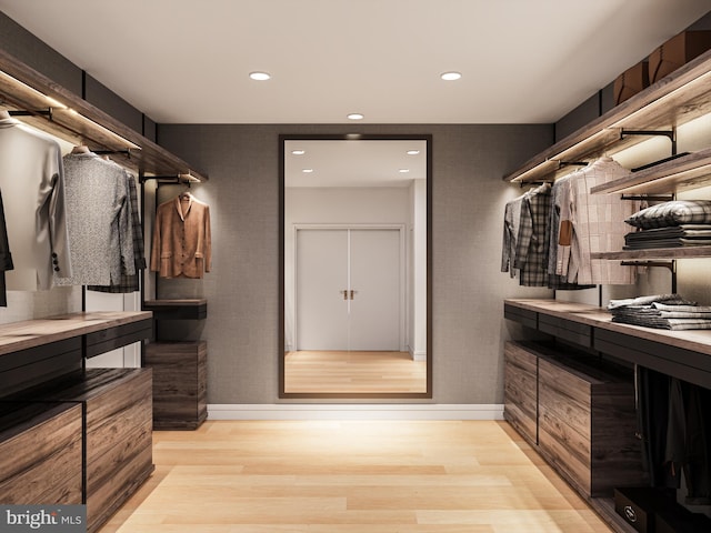 spacious closet featuring light hardwood / wood-style flooring