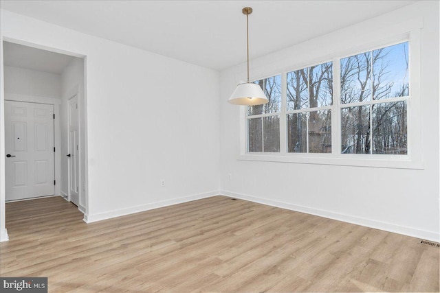 unfurnished dining area featuring light hardwood / wood-style flooring