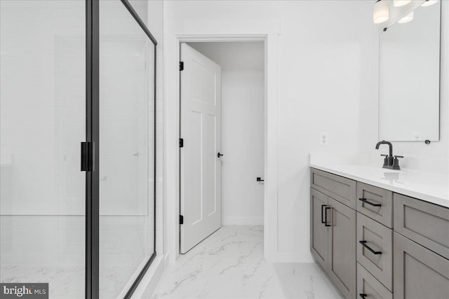 bathroom with vanity and walk in shower