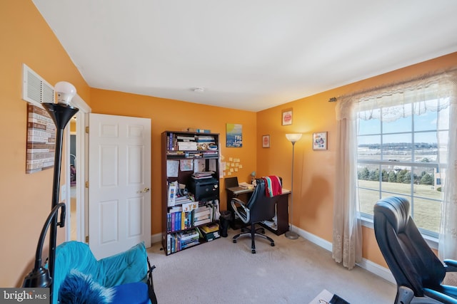 view of carpeted office space