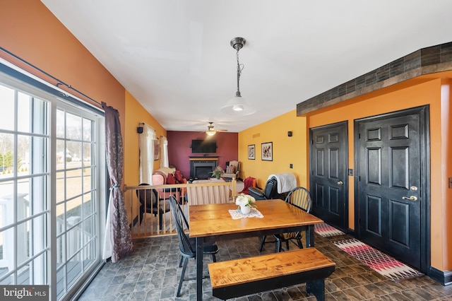 dining room with ceiling fan