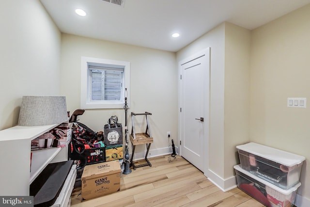 interior space with light hardwood / wood-style floors