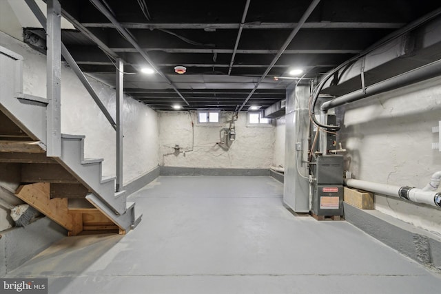 basement with heating unit