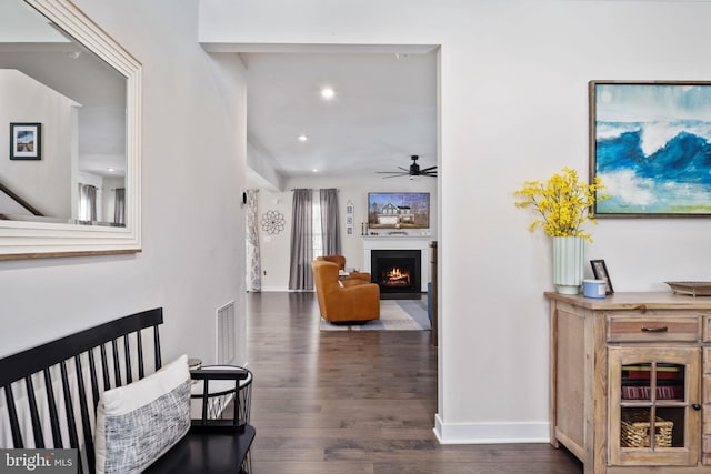 hallway featuring dark wood-type flooring