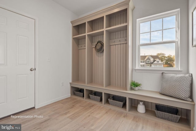 mudroom featuring light hardwood / wood-style flooring