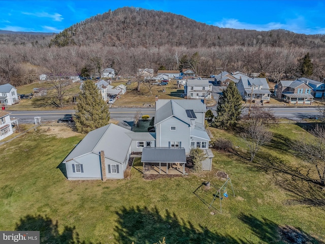 drone / aerial view with a mountain view