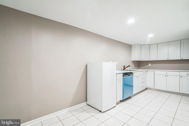 kitchen with white cabinetry, dishwasher, sink, and light tile patterned floors