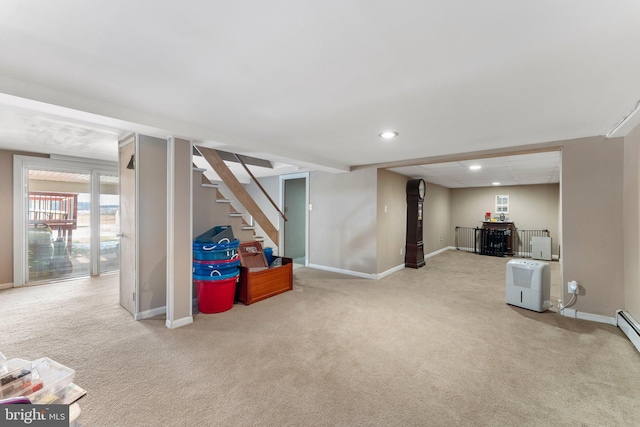 basement with light carpet