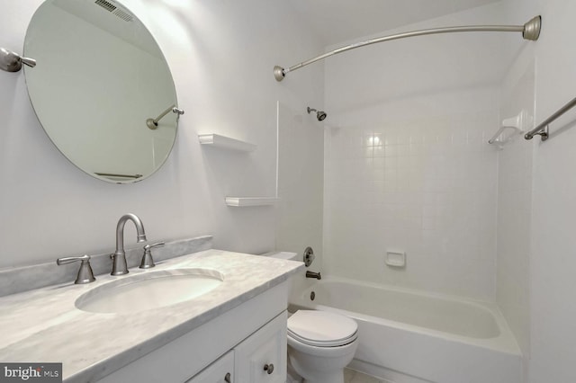 full bathroom with vanity, bathtub / shower combination, and toilet