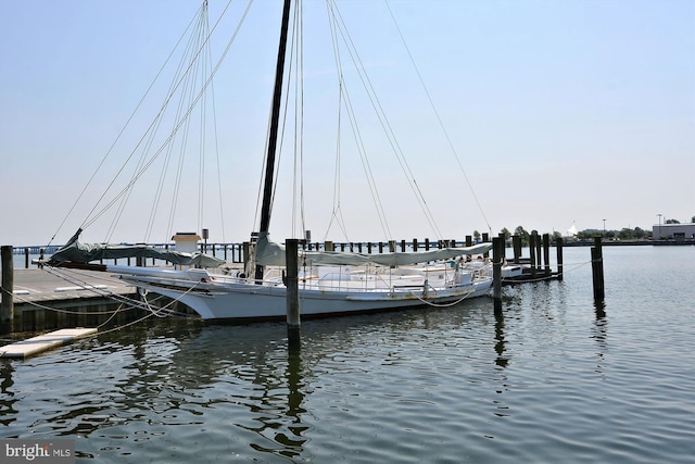 view of dock with a water view