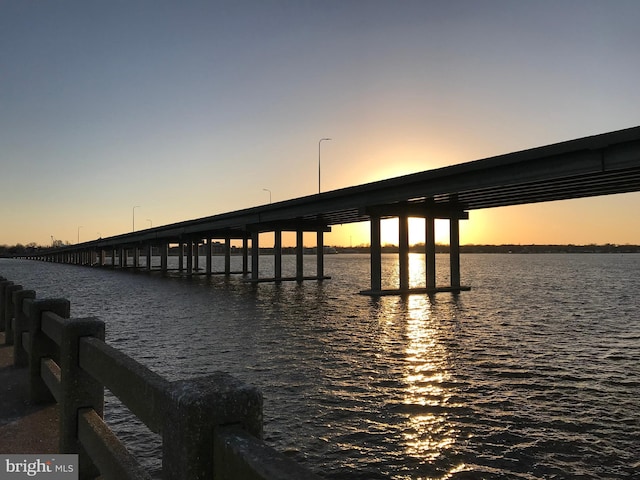 view of dock with a water view