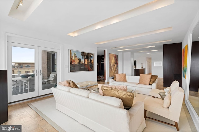 living room featuring french doors