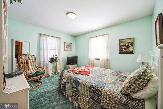 carpeted bedroom featuring multiple windows