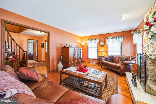 living room featuring light wood-type flooring