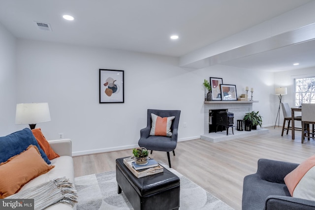 living room with light wood-type flooring