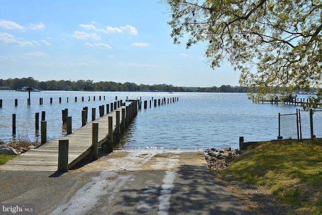 dock area with a water view