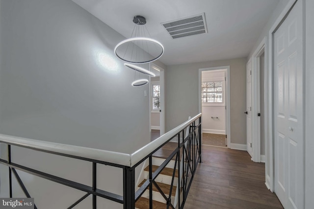 hallway with dark hardwood / wood-style flooring