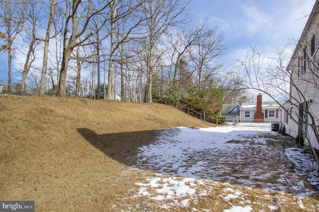 view of yard layered in snow