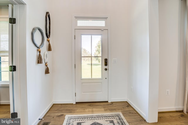 doorway to outside featuring light wood-type flooring
