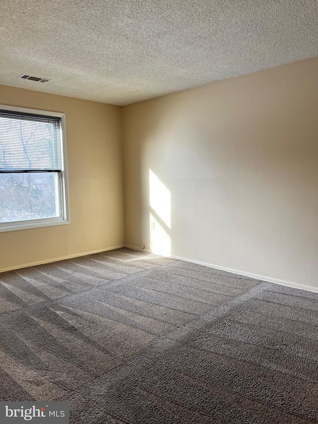 carpeted spare room with a textured ceiling