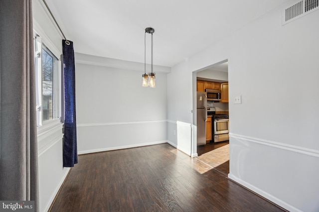 unfurnished dining area featuring dark hardwood / wood-style floors