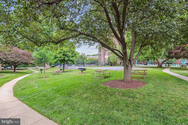 view of home's community with a yard