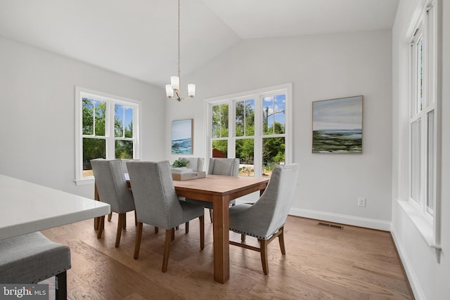 dining space with a healthy amount of sunlight, visible vents, and wood finished floors