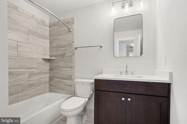 full bathroom featuring bathing tub / shower combination, vanity, and toilet