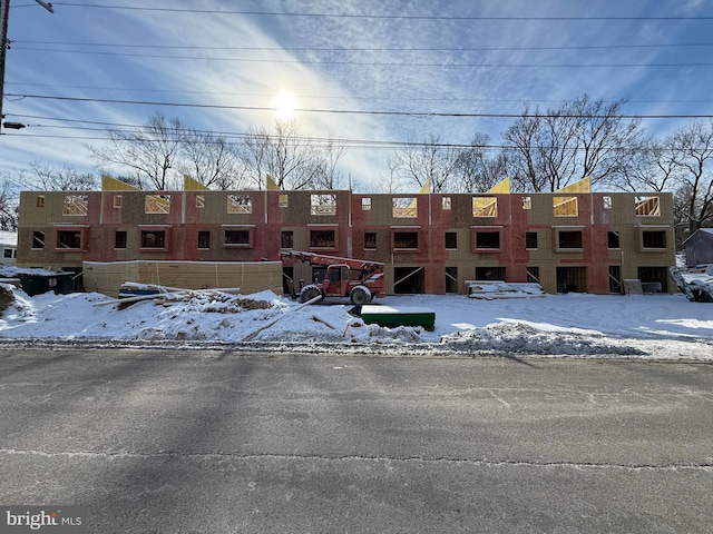 view of snow covered building