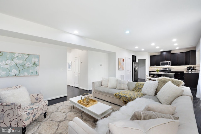 living room with dark wood-type flooring