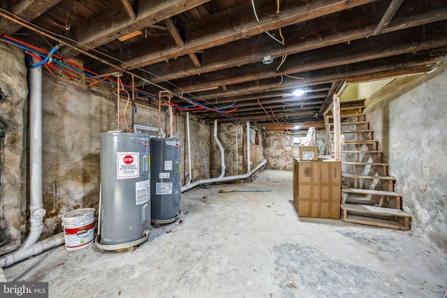 basement featuring water heater