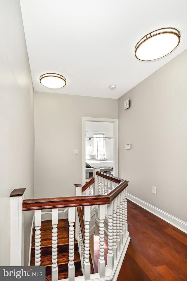 stairs with hardwood / wood-style flooring