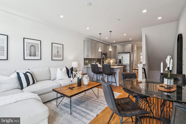 living room with light hardwood / wood-style flooring