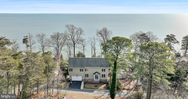 aerial view with a water view