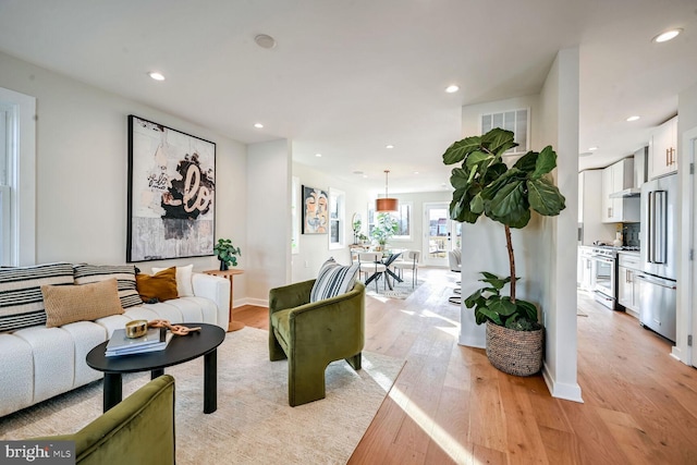 living room with light wood-type flooring