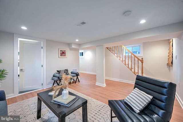 living room featuring light wood-type flooring