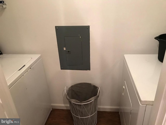 laundry area with electric panel and independent washer and dryer