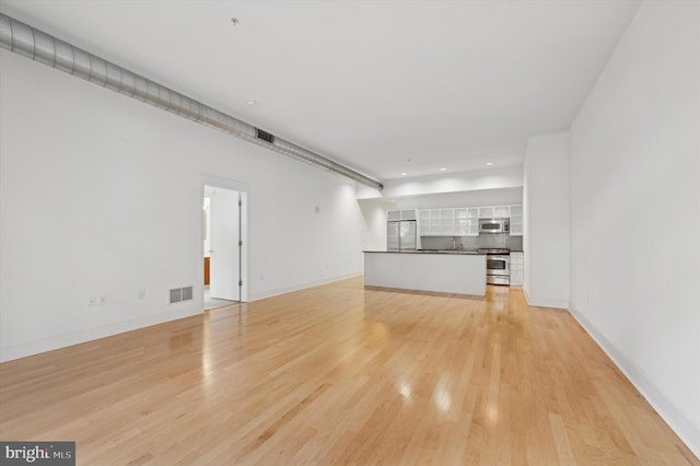 unfurnished living room with light hardwood / wood-style flooring