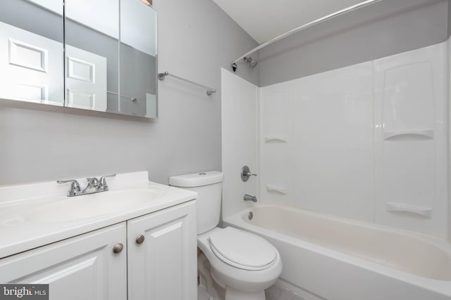 full bathroom with vanity, shower / washtub combination, and toilet